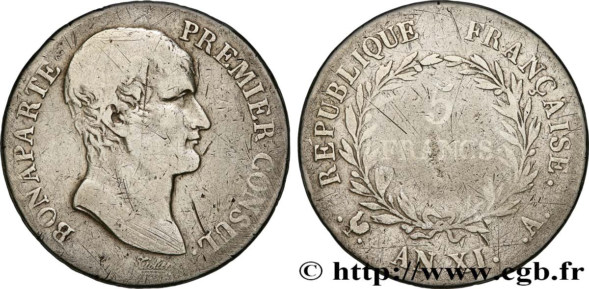 5 francs Bonaparte Premier Consul 1803 Paris F.301/1 q.MB 