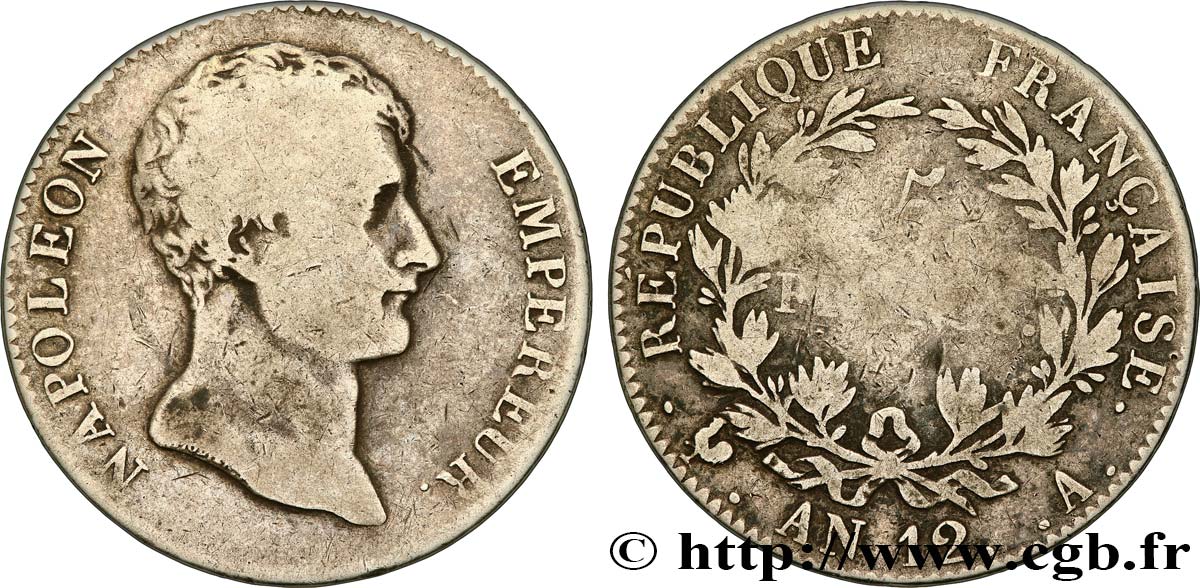 5 francs Napoléon Empereur, type intermédiaire 1804 Paris F.302/1 S20 