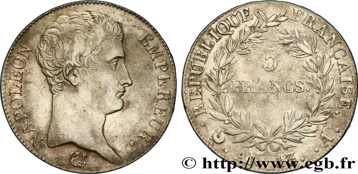 5 francs Napoléon Empereur, Calendrier révolutionnaire 1805 Paris F.303/2 XF45 