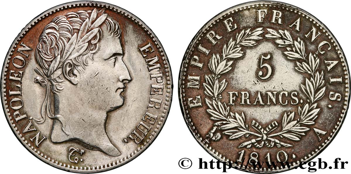 5 francs Napoléon Empereur, Empire français 1810 Paris F.307/14 q.SPL 
