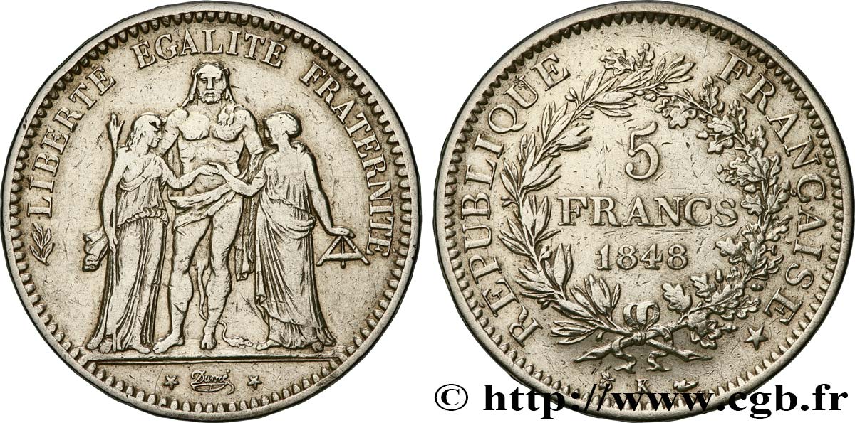 5 francs Hercule, IIe République 1848 Bordeaux F.326/4 BC+ 