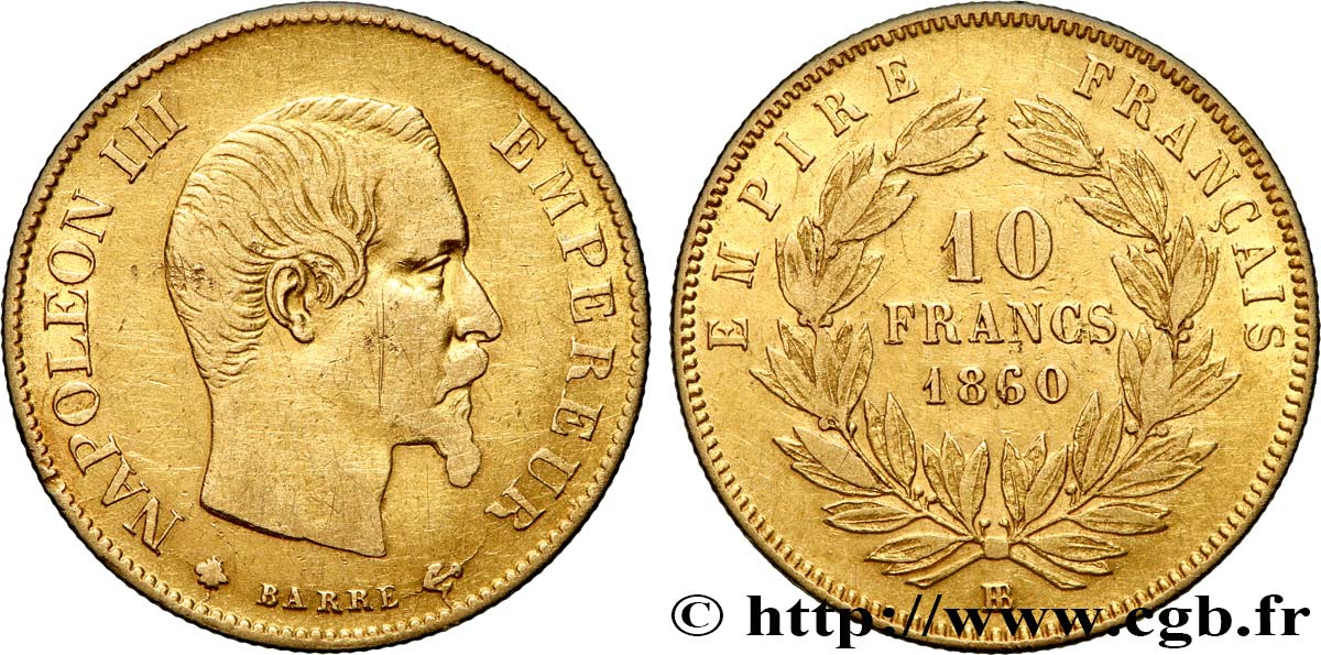 10 francs or Napoléon III, tête nue 1860 Strasbourg F.506/11 BC+ 