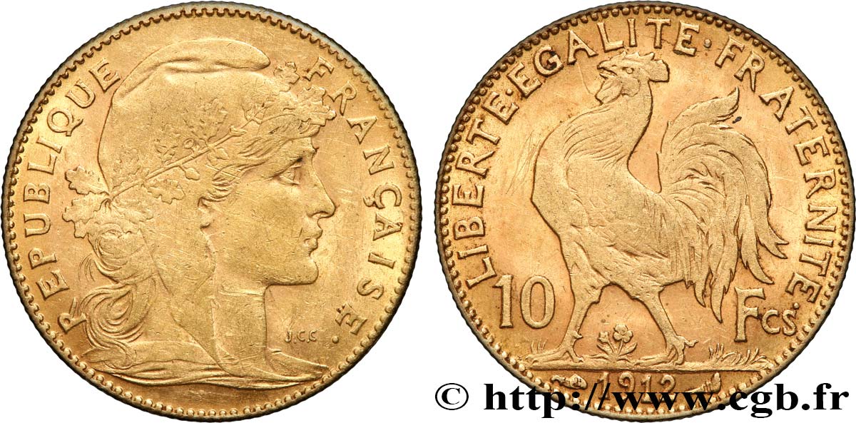 10 francs or Coq 1912 Paris F.509/13 BC 