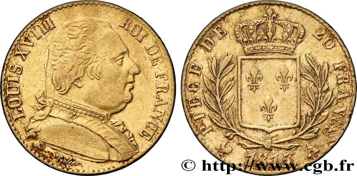 20 francs or Louis XVIII, buste habillé 1815 Paris F.517/10 MBC 