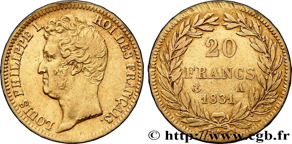 20 francs or Louis-Philippe, Tiolier, tranche inscrite en relief 1831 Paris F.525/2 q.BB 