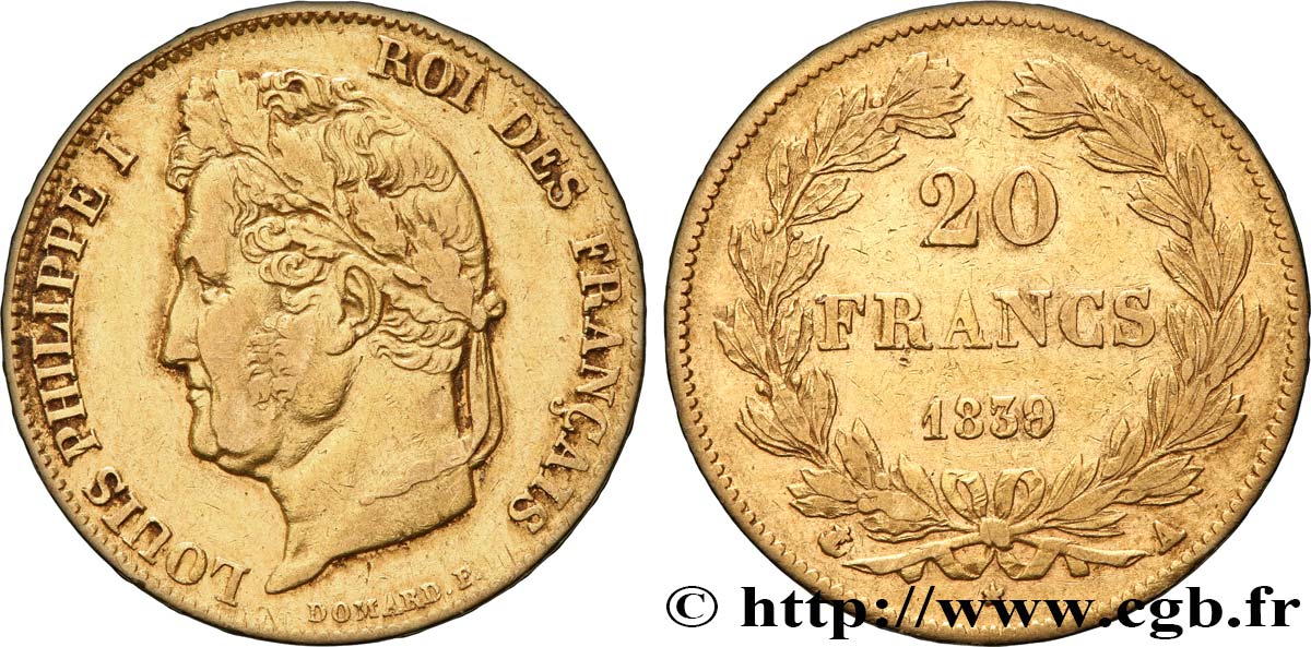 20 francs or Louis-Philippe, Domard 1839 Paris F.527/20 SS 