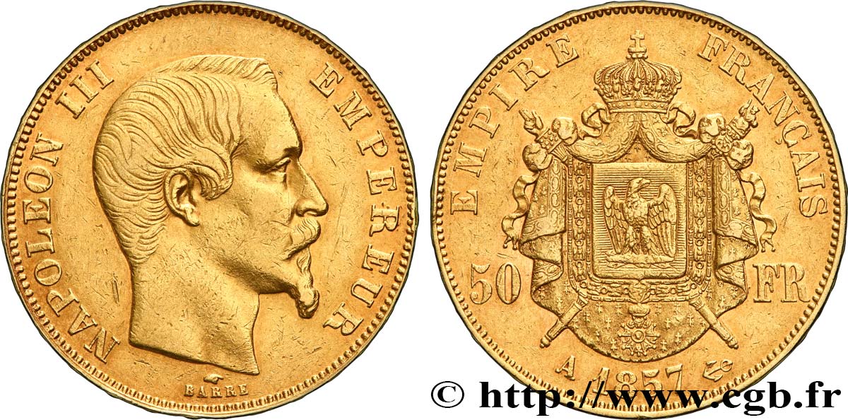 50 francs or Napoléon III, tête nue 1857 Paris F.547/4 BB 