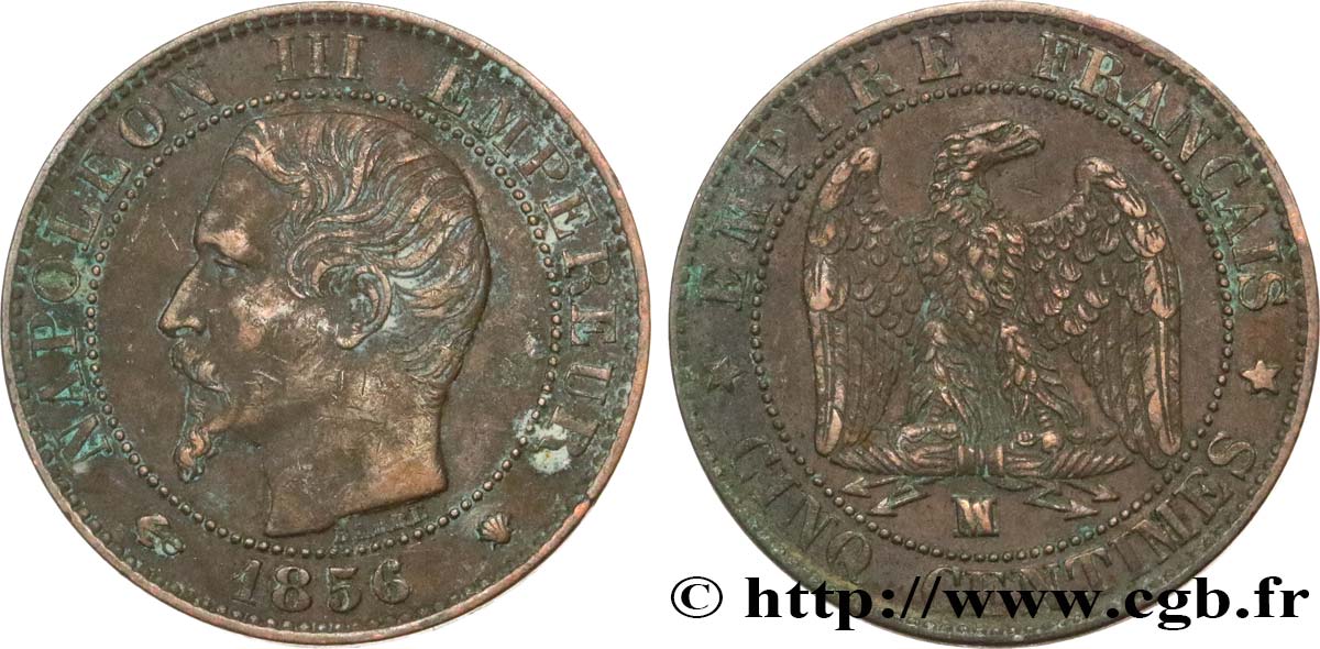 Cinq centimes Napoléon III, tête nue 1856 Marseille F.116/35 BC35 