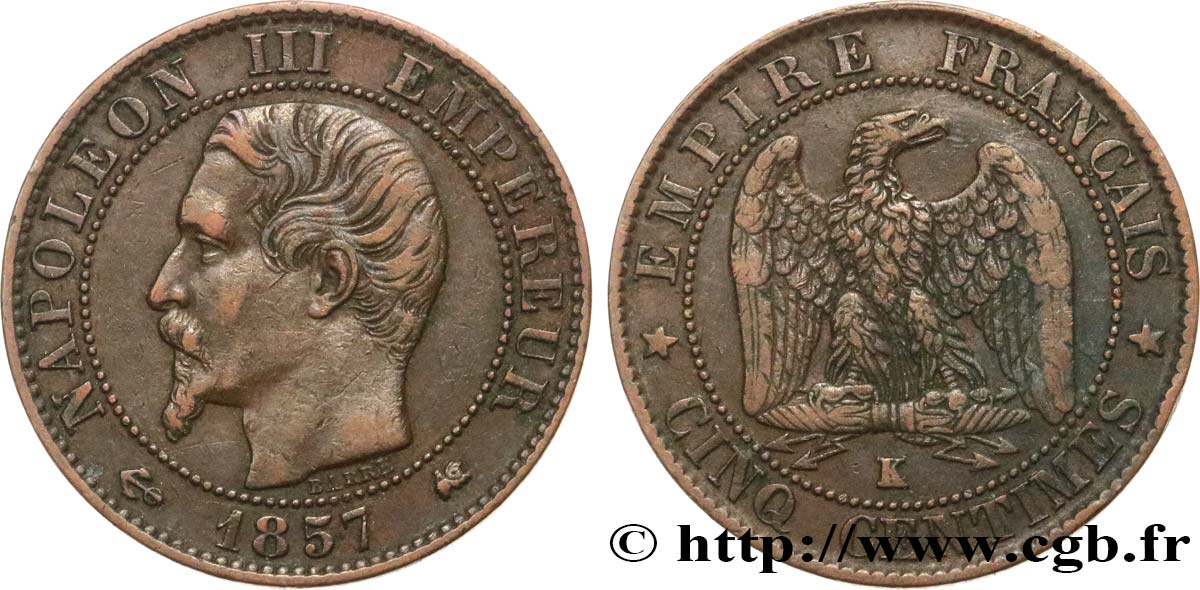 Cinq centimes Napoléon III, tête nue 1857 Bordeaux F.116/41 BB40 