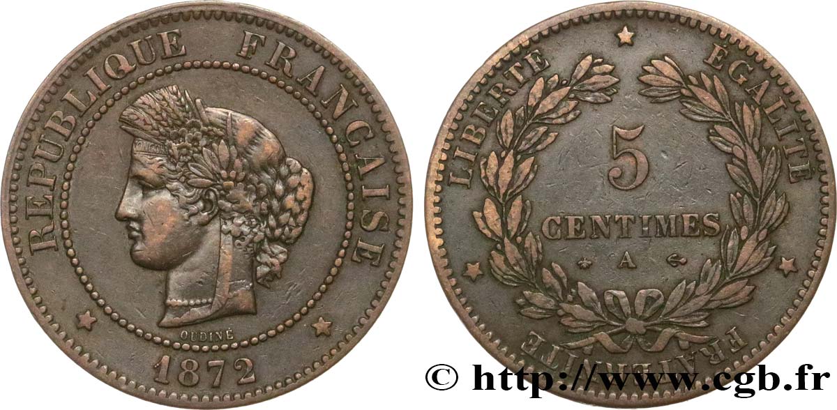 5 centimes Cérès 1872 Paris F.118/4 SS45 
