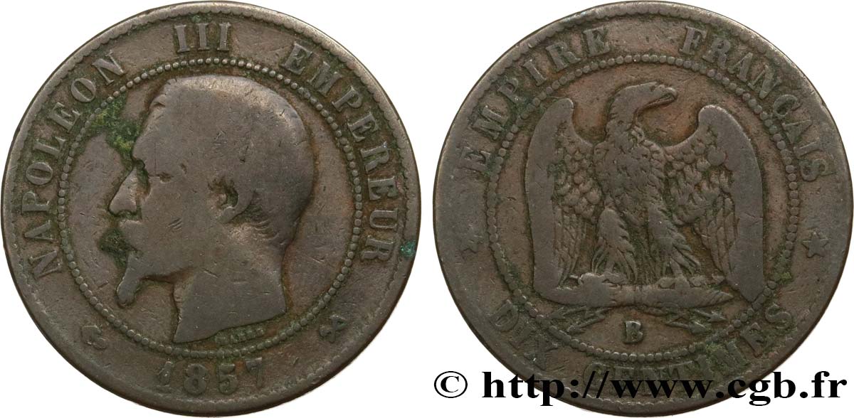 Dix centimes Napoléon III, tête nue 1857 Rouen F.133/41 F15 