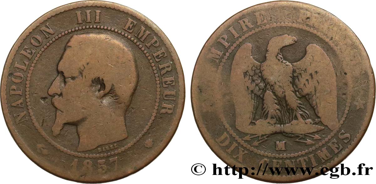 Dix centimes Napoléon III, tête nue 1857 Marseille F.133/44 B12 
