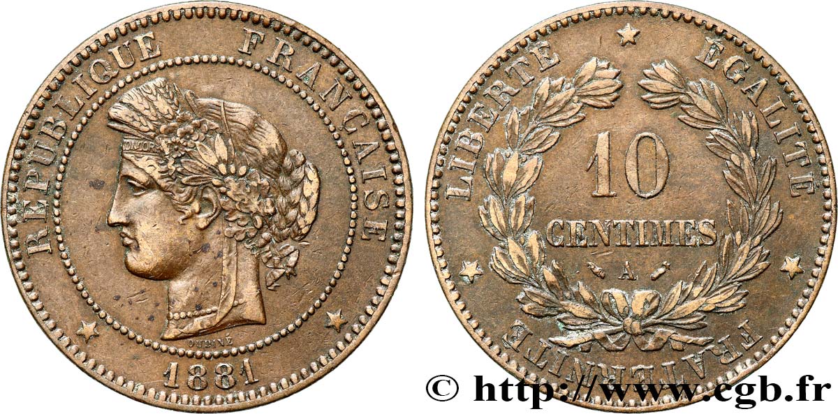 10 centimes Cérès 1881 Paris F.135/25 TTB40 