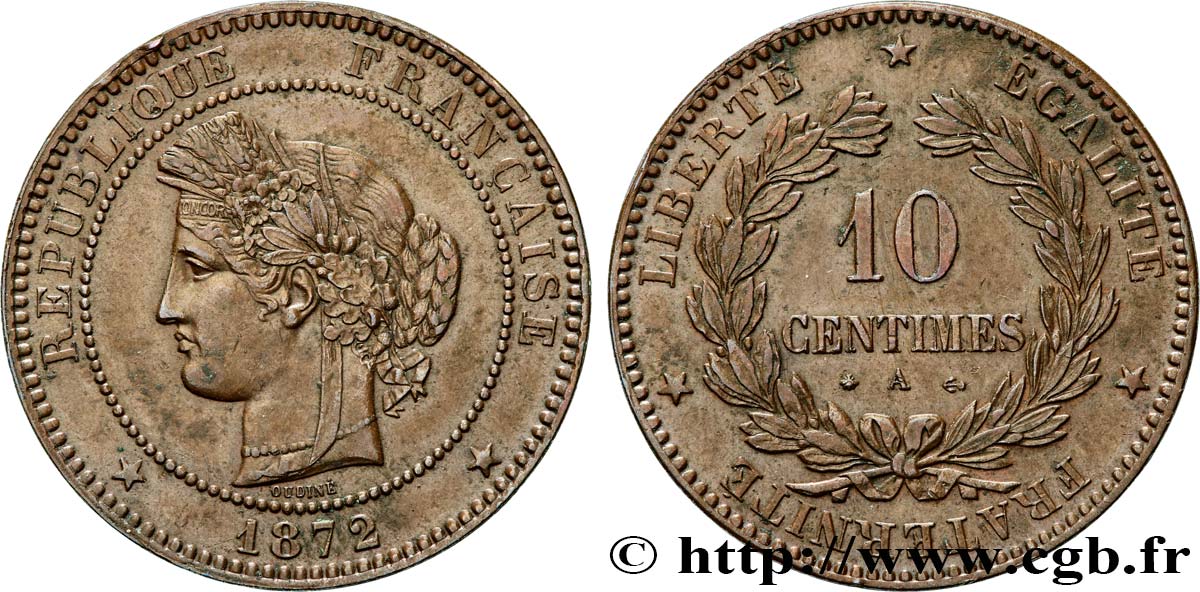 10 centimes Cérès 1872 Paris F.135/8 SS45 