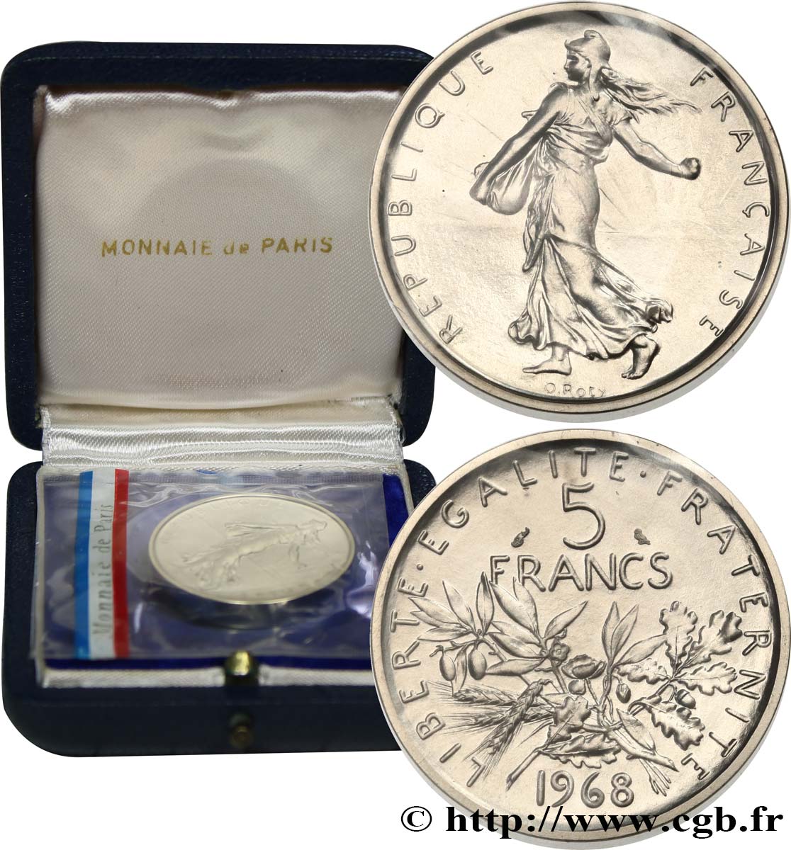 Piéfort argent de 5 francs Semeuse 1968 Paris GEM.153 P3 MS 