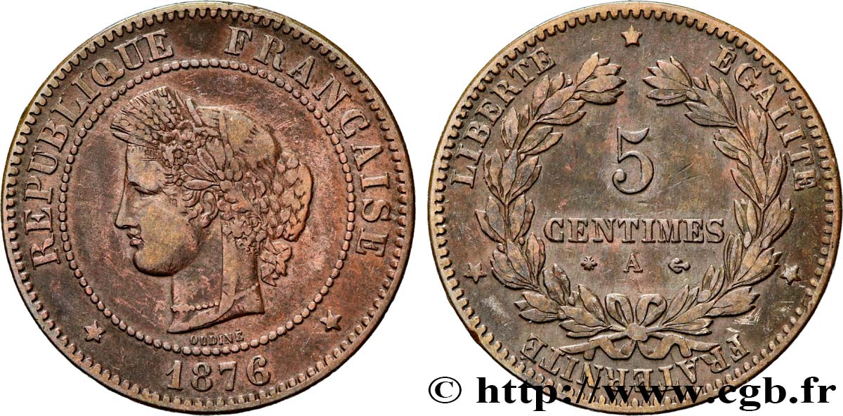 5 centimes Cérès 1876 Paris F.118/13 S 