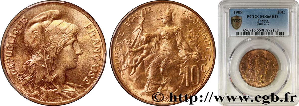 10 centimes Daniel-Dupuis 1908  F.136/17 MS66 PCGS