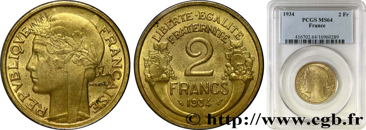 2 francs Morlon 1934  F.268/7 MS64 PCGS