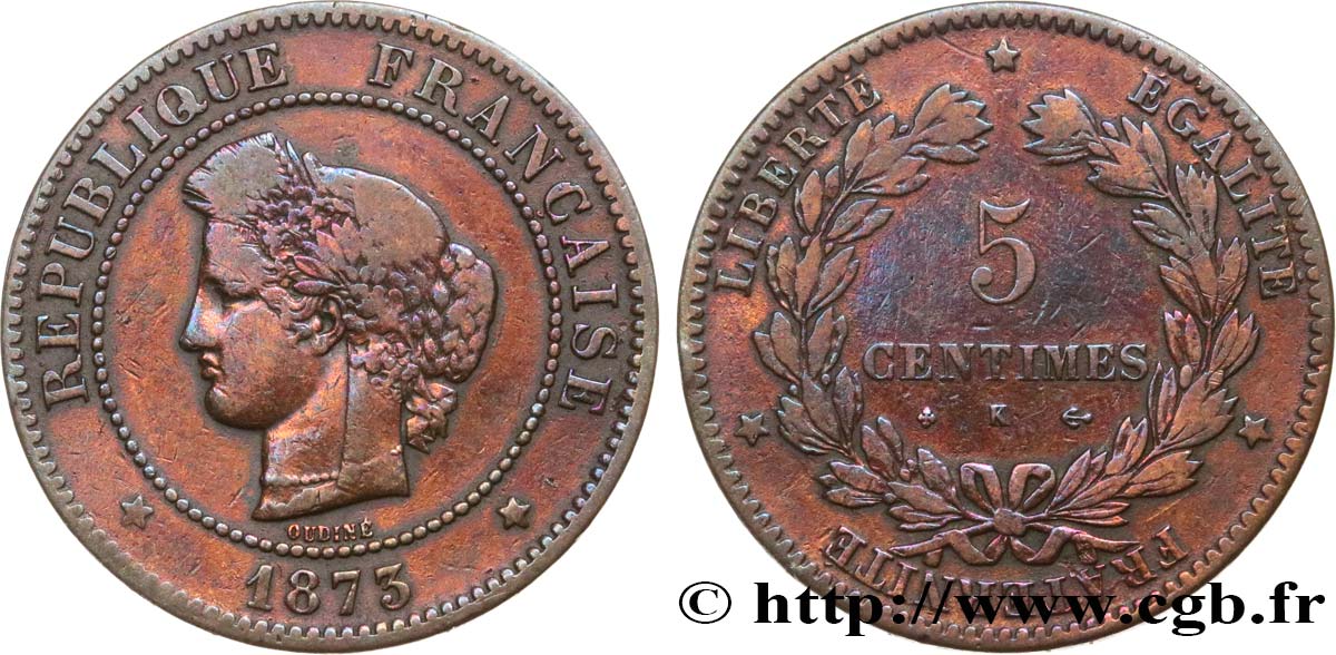 5 centimes Cérès 1873 Bordeaux F.118/8 MB 