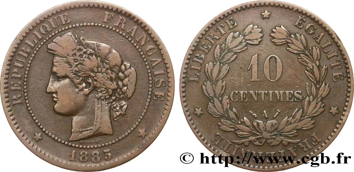 10 centimes Cérès 1885 Paris F.135/29 VF20 