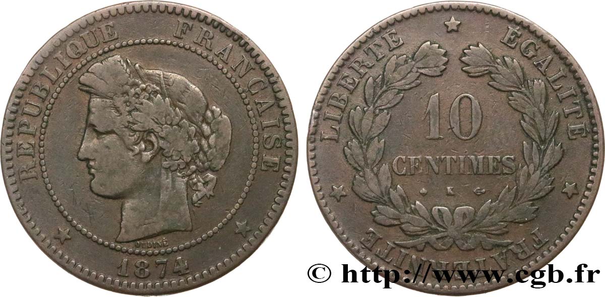 10 centimes Cérès 1874 Bordeaux F.135/13 S15 