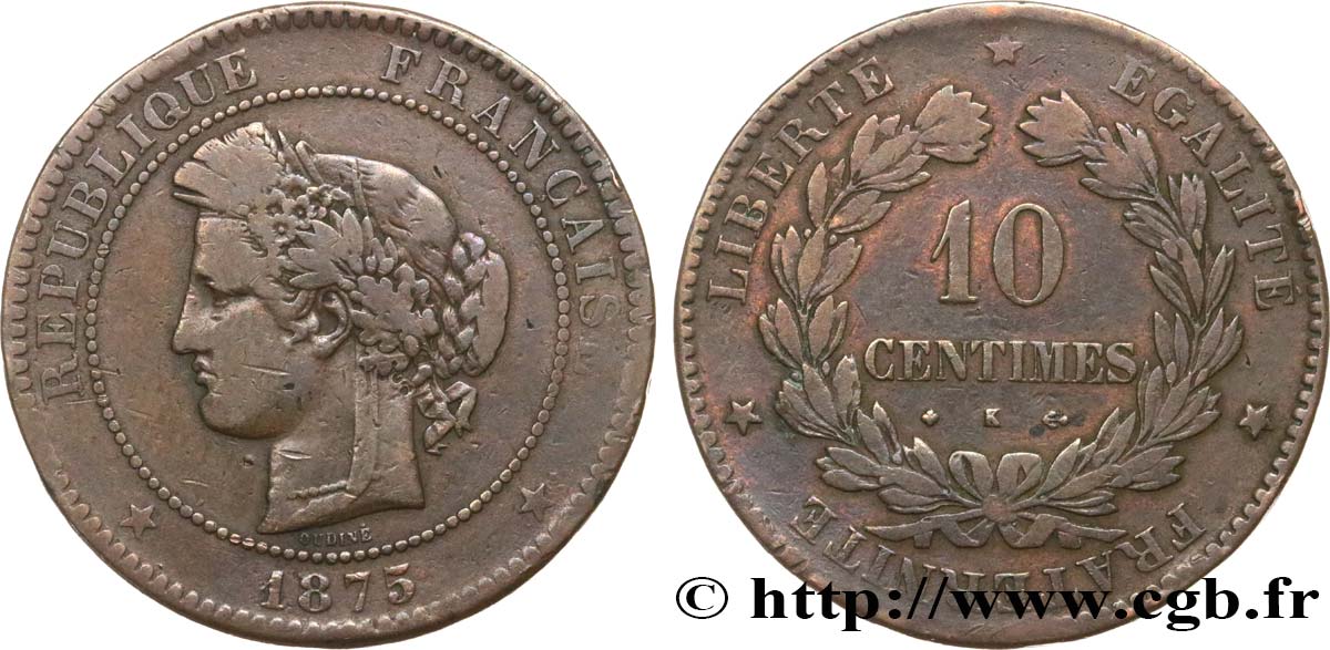 10 centimes Cérès 1875 Bordeaux F.135/15 BC15 