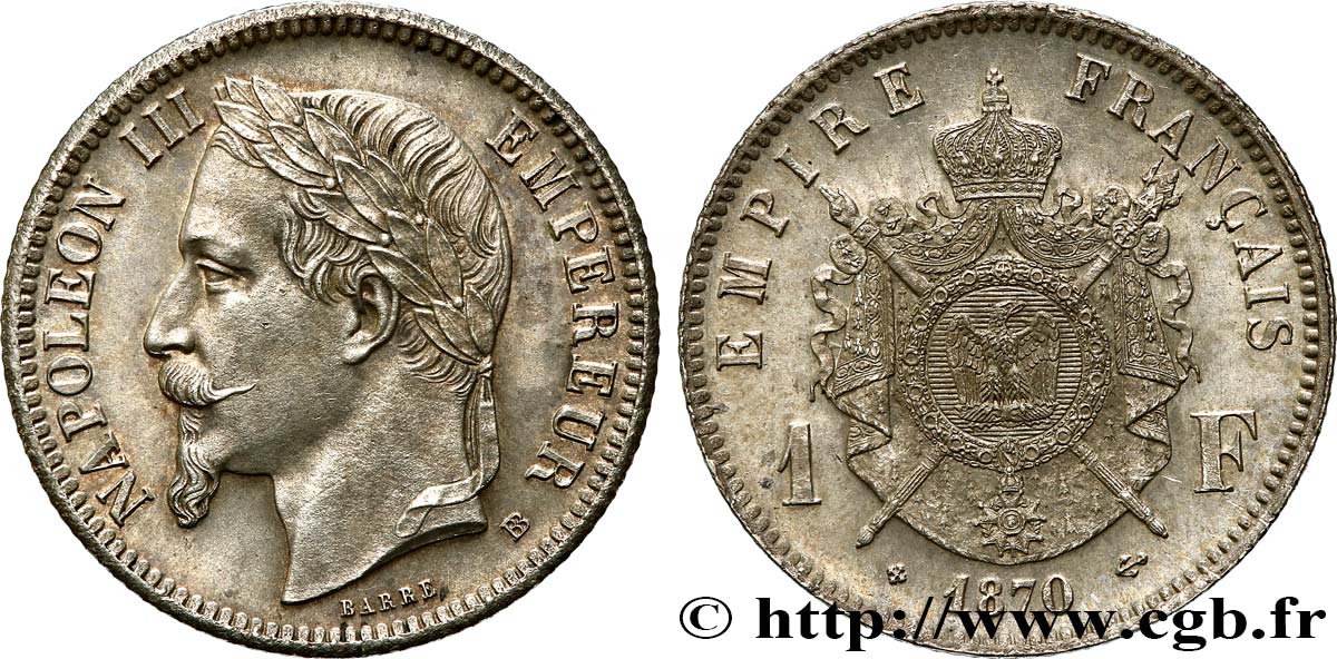 1 franc Napoléon III, tête laurée 1870 Strasbourg F.215/16 SUP61 