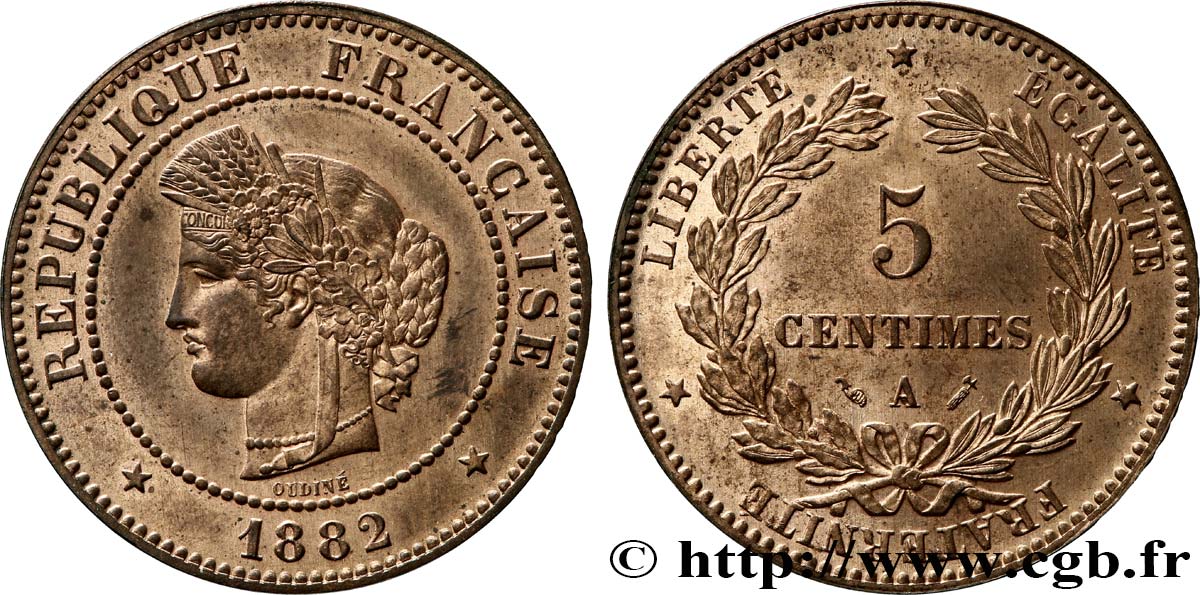 5 centimes Cérès 1882 Paris F.118/23 MS63 