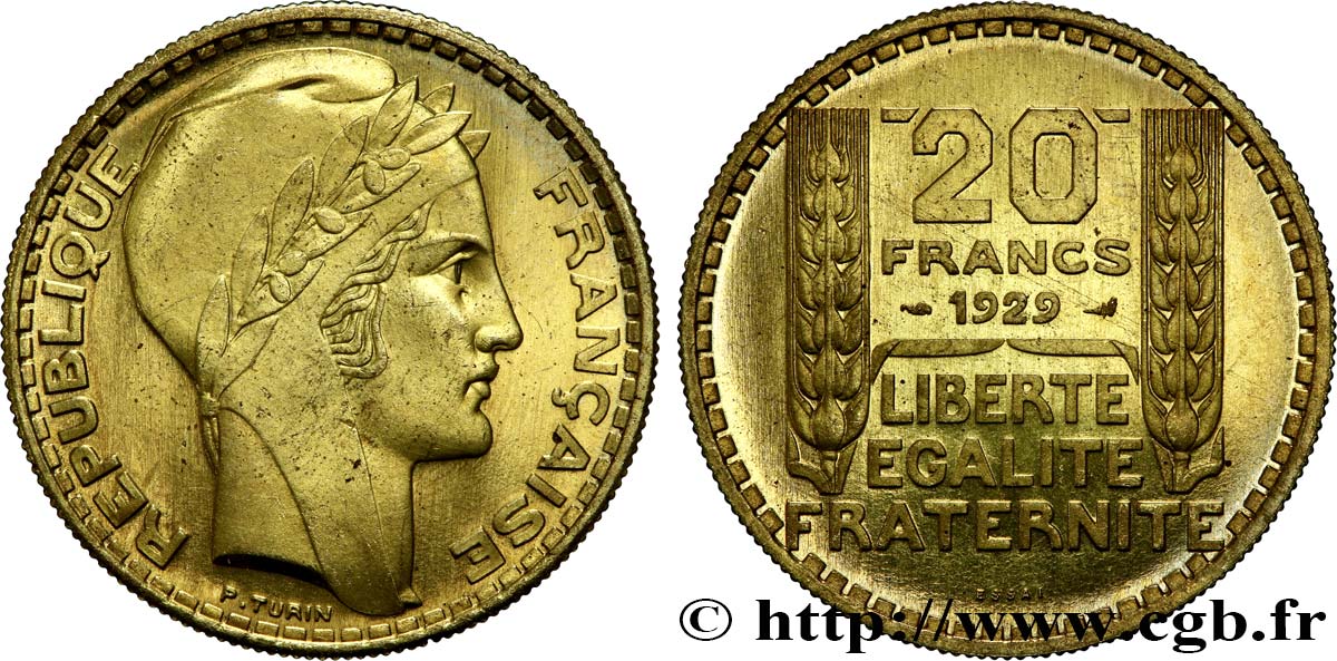 Essai de 20 francs Turin en bronze-aluminium 1929 Paris GEM.199 5 fST63 