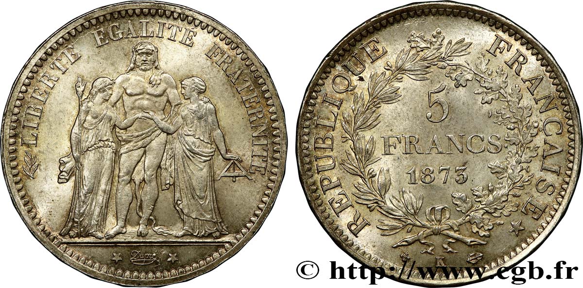 5 francs Hercule 1873 Bordeaux F.334/11 fST63 