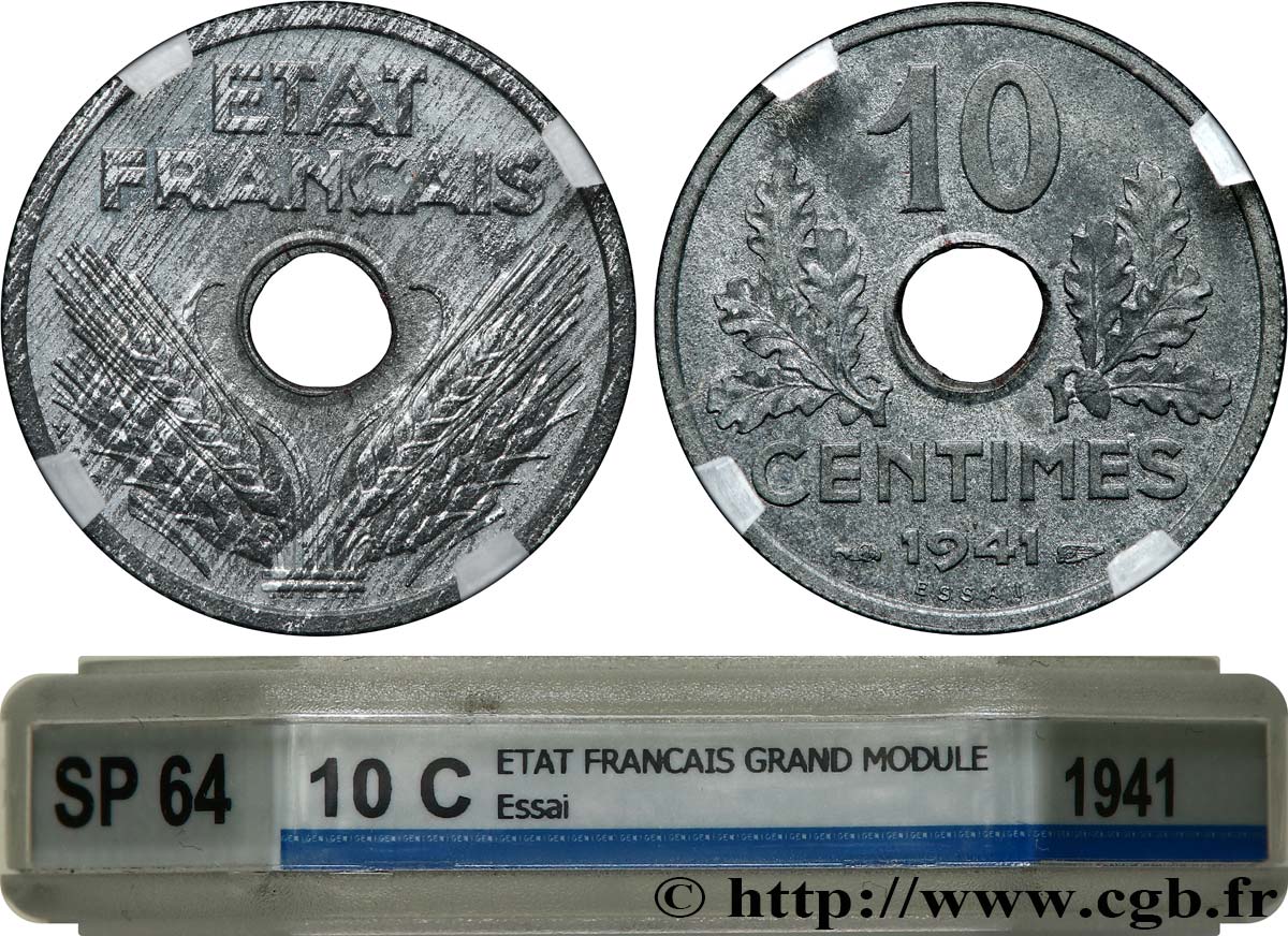 Essai de 10 centimes État français, grand module 1941 Paris F.141/1 MS64 GENI