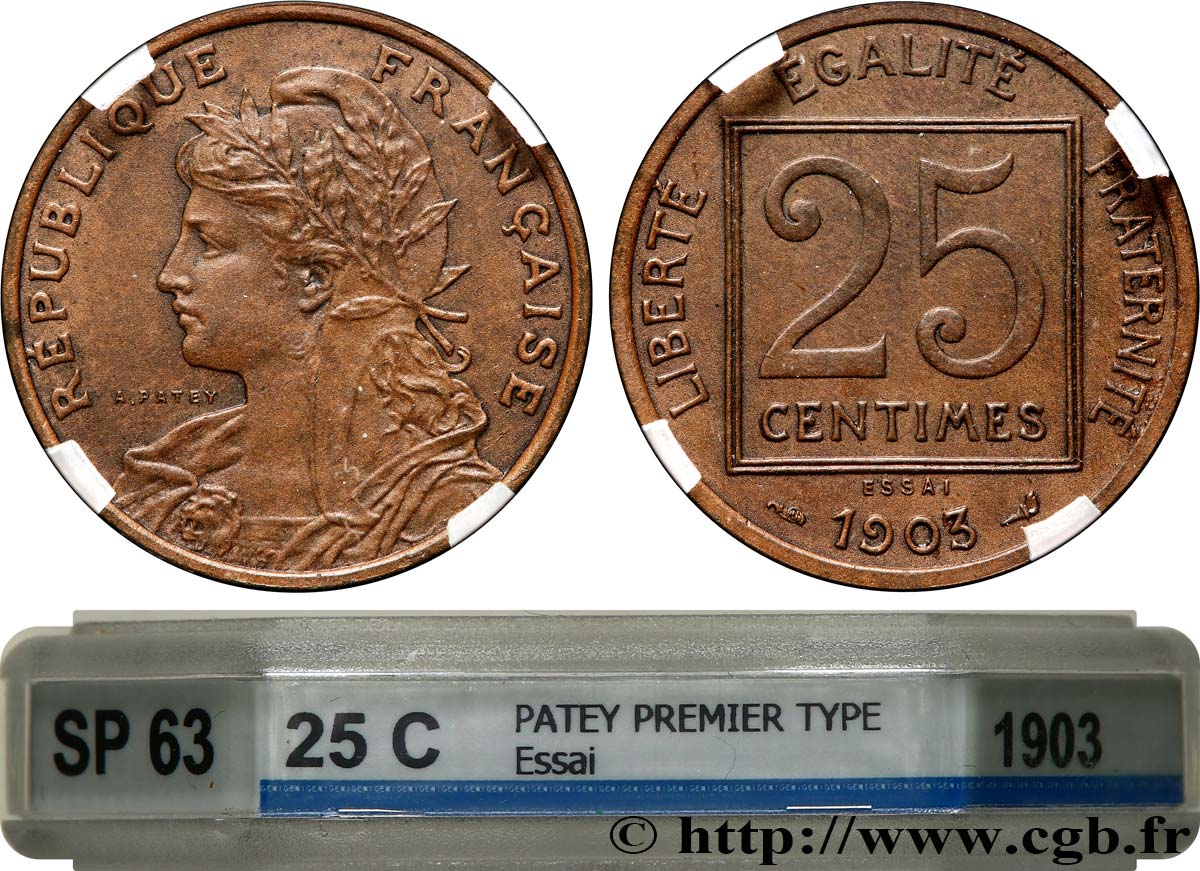Essai en bronze de 25 centimes Patey, 1er type 1903  GEM.60 3 MS63 GENI