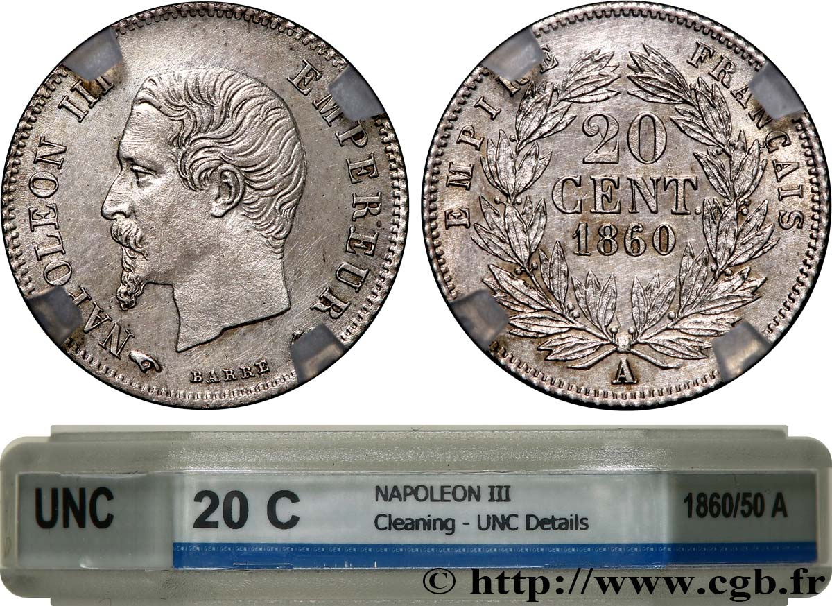 20 centimes Napoléon III, tête nue 1860 Paris F.148/13 EBC+ GENI