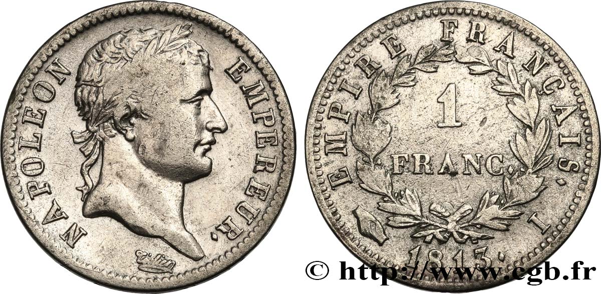 1 franc Napoléon Ier tête laurée, Empire français 1813 Limoges F.205/63 fSS 