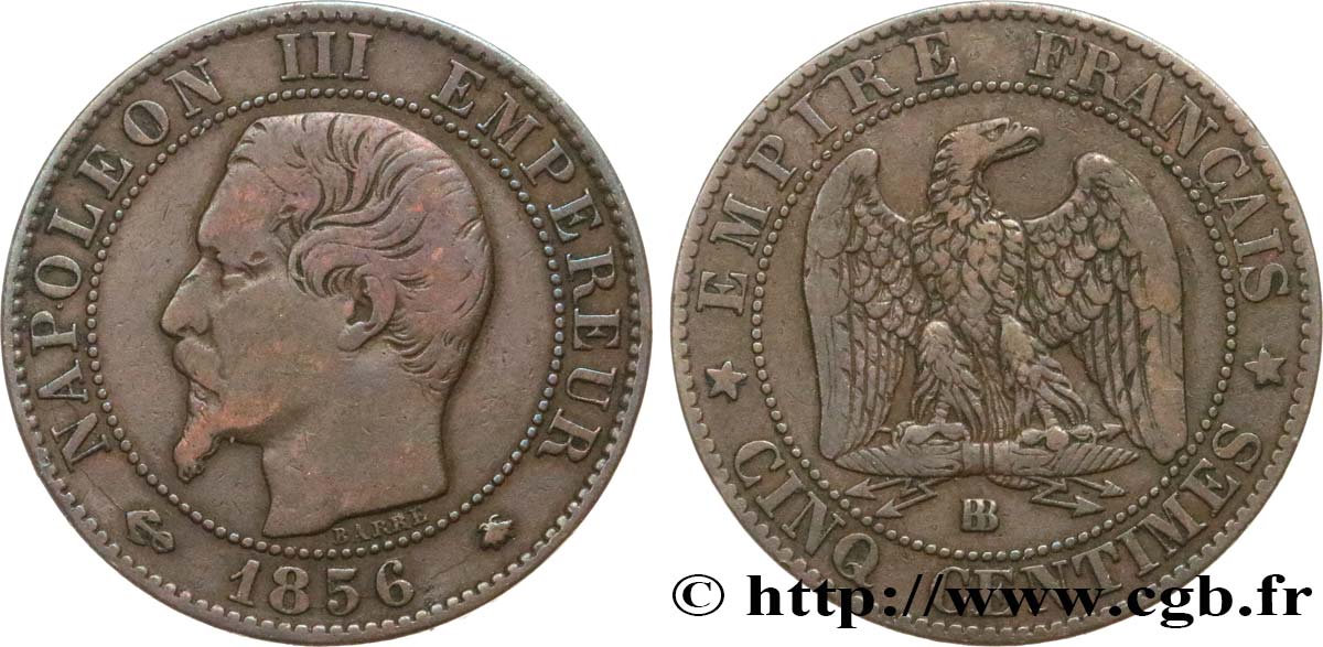 Cinq centimes Napoléon III, tête nue 1856 Strasbourg F.116/32 S30 