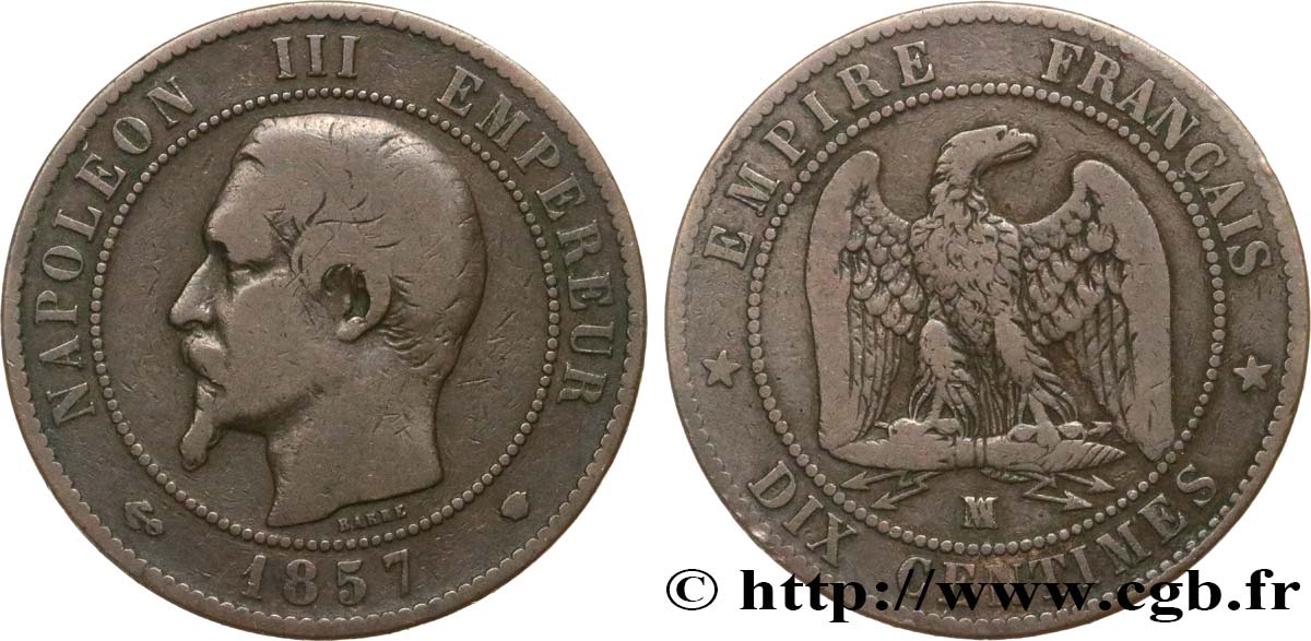 Dix centimes Napoléon III, tête nue 1857 Marseille F.133/45 F15 