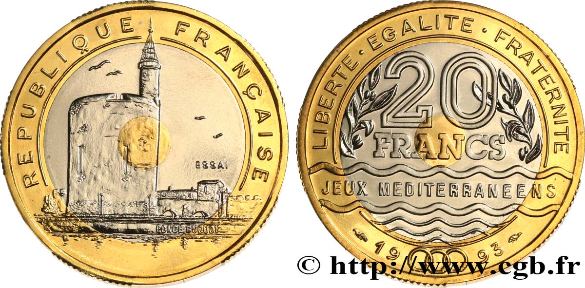 Essai de 20 francs Jeux Méditerranéens 1993 Pessac F.404/1 FDC 