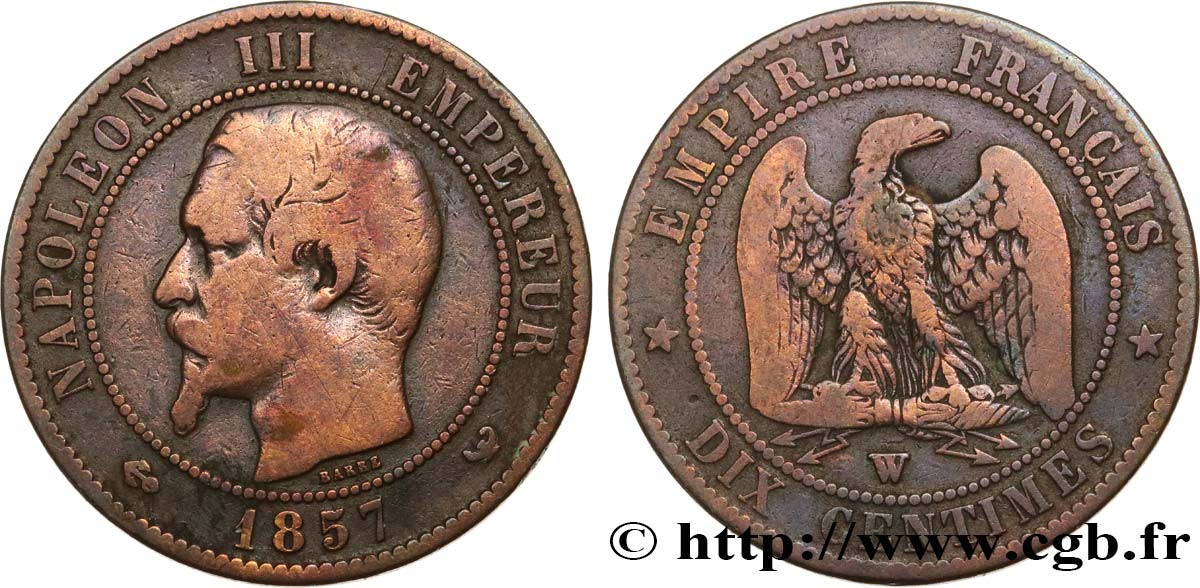 Dix centimes Napoléon III, tête nue 1857 Lille F.133/46 S15 