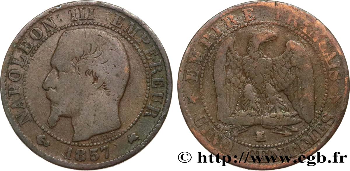 Cinq centimes Napoléon III, tête nue 1857 Bordeaux F.116/41 B12 