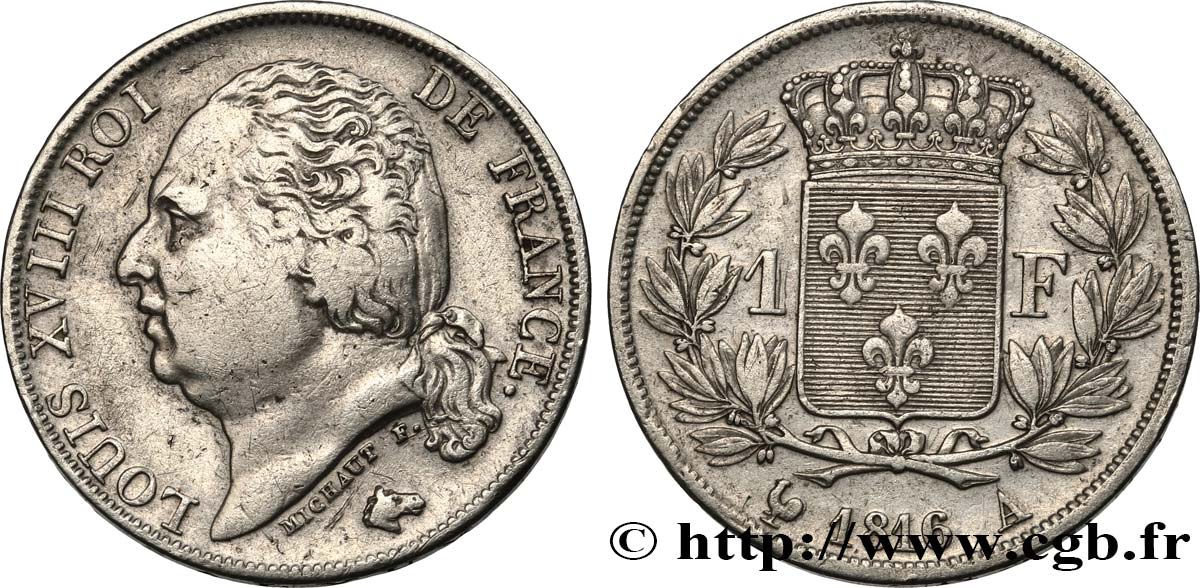 1 franc Louis XVIII 1816 Paris F.206/1 TB+ 