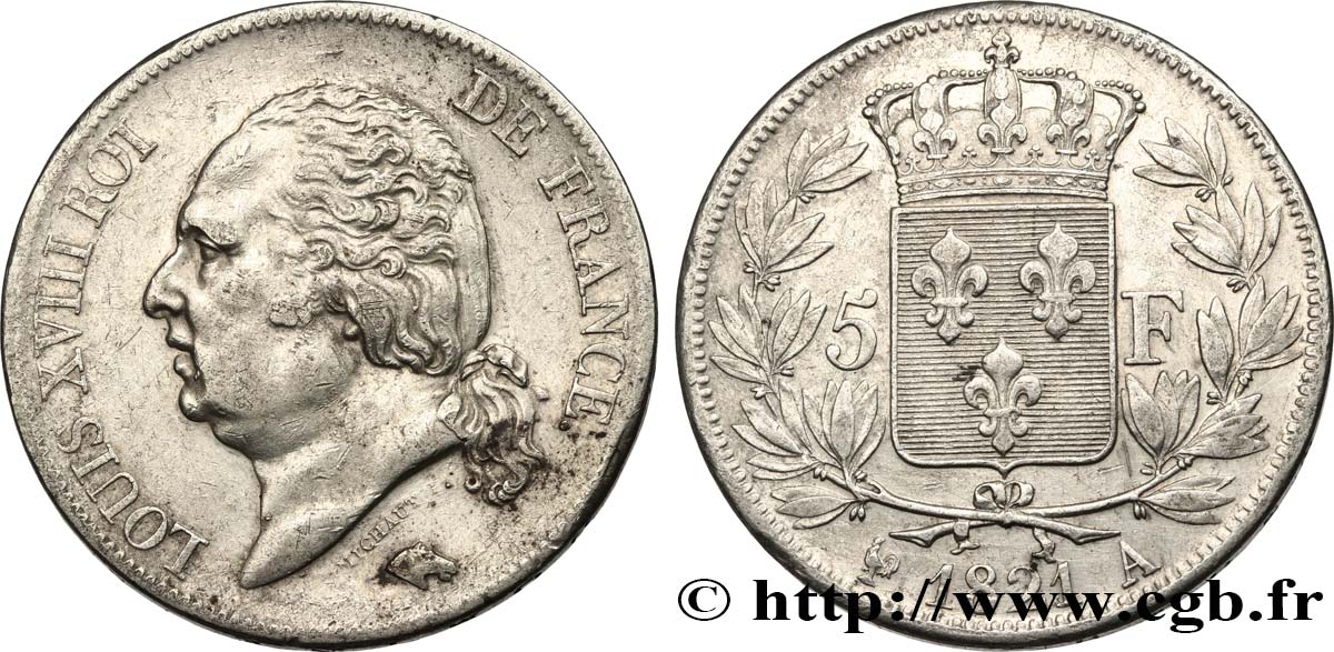 5 francs Louis XVIII, tête nue 1821 Paris F.309/60 TTB 