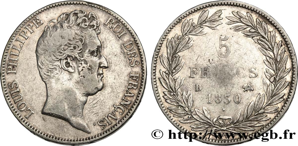 5 francs type Tiolier sans le I, tranche en creux 1830  Rouen F.313/2 TB30 
