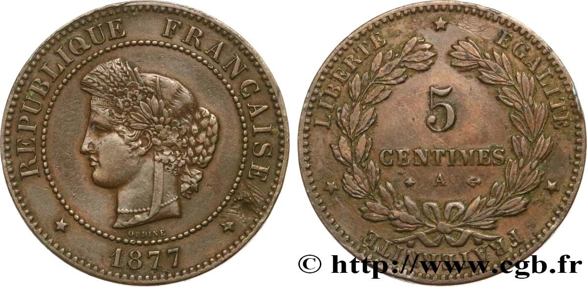 5 centimes Cérès 1877 Paris F.118/15 TTB45 