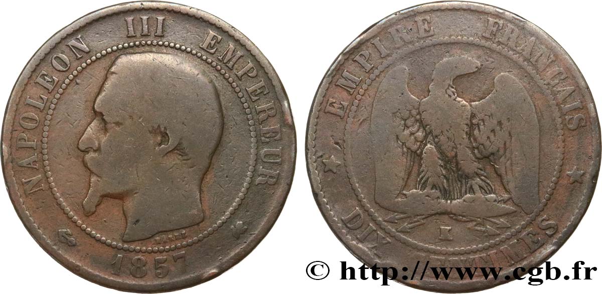 Dix centimes Napoléon III, tête nue 1857 Bordeaux F.133/44 B8 