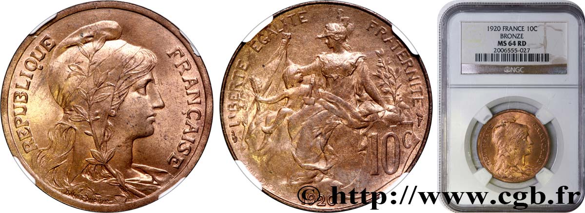 10 centimes Daniel-Dupuis 1920  F.136/29 fST64 NGC