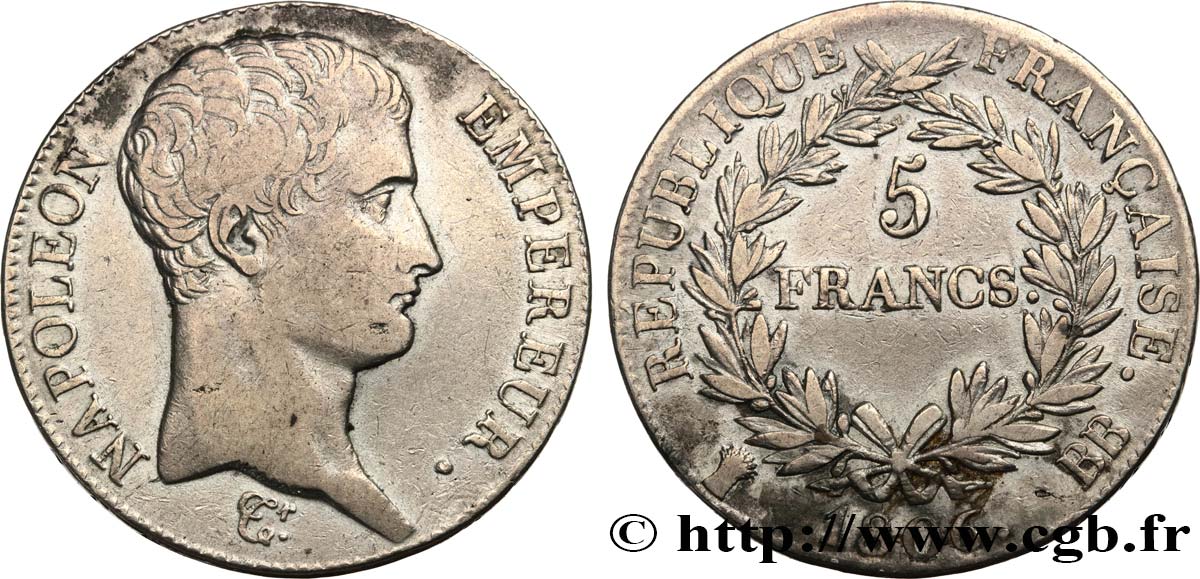 5 francs Napoléon Empereur, Calendrier grégorien 1806 Strasbourg F.304/3 VF35 