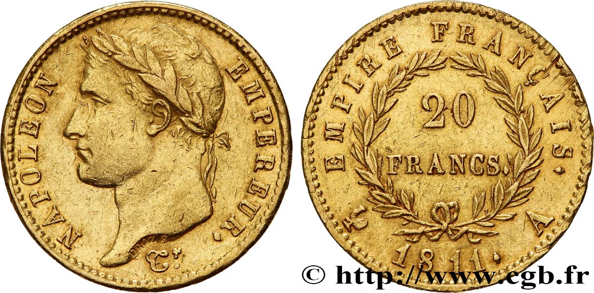20 francs or Napoléon, tête laurée, Empire français 1811 Paris F.516/16 AU 
