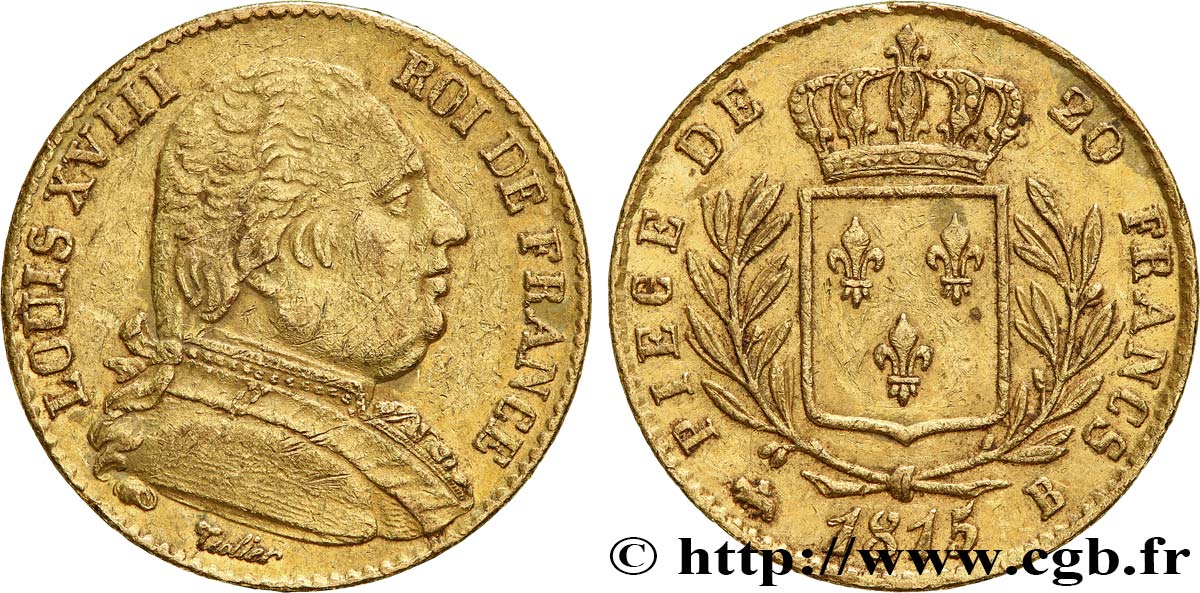 20 francs or Louis XVIII, buste habillé 1815 Rouen F.517/11 S 