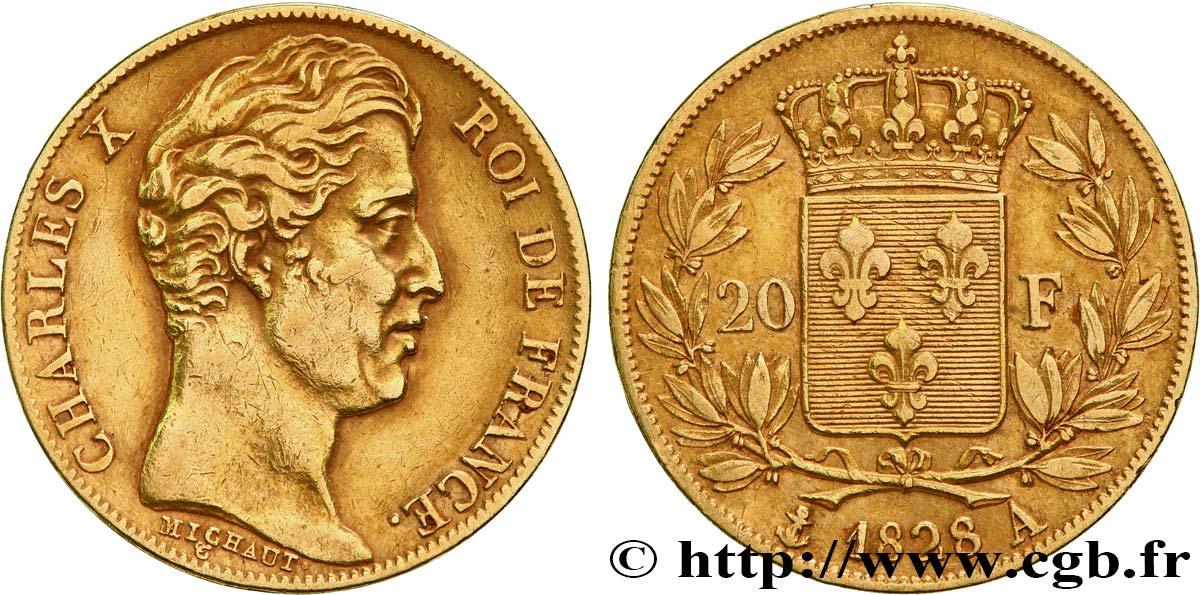 20 francs or Charles X, matrice du revers à cinq feuilles 1828 Paris F.521/2 BB 