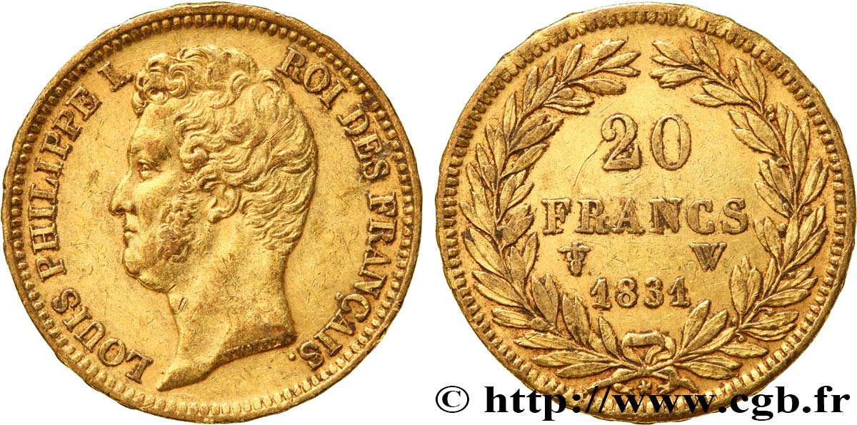 20 francs or Louis-Philippe, Tiolier, tranche inscrite en relief 1831 Lille F.525/5 MBC 